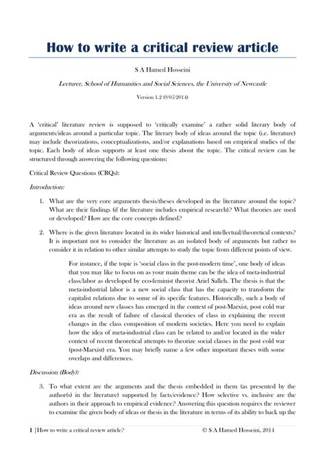 how to write a critical review introduction