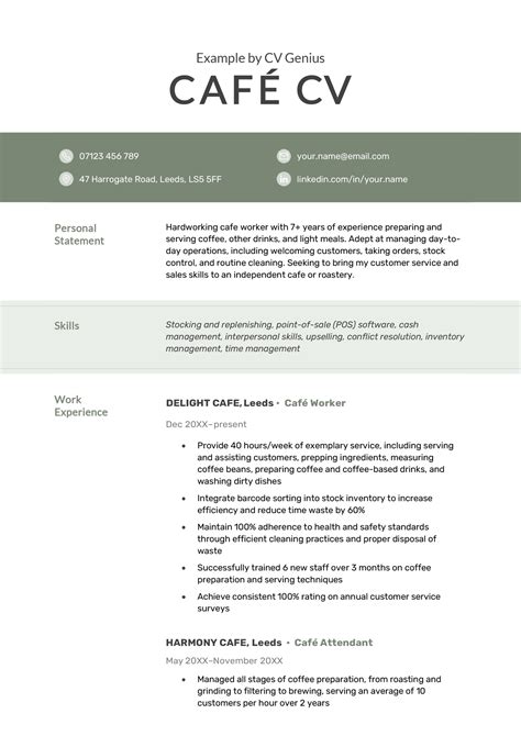 how to write a cv for a cafe job