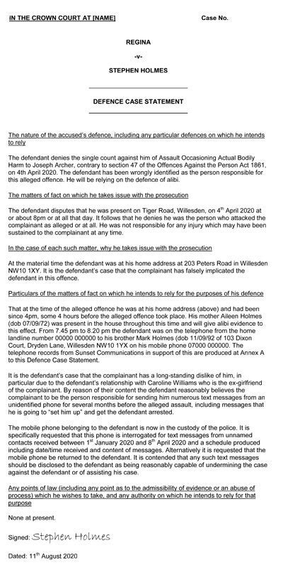 how to write a defence statement uk