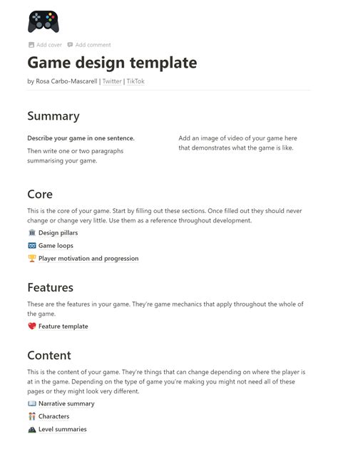 how to write a design document for a game