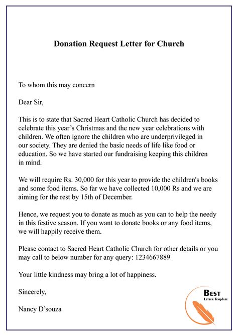 how to write a donation letter to a church