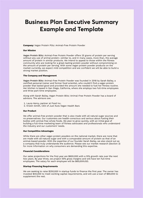 how to write a executive summary in business plan