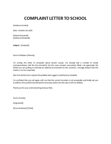 how to write a formal letter of complaint to school