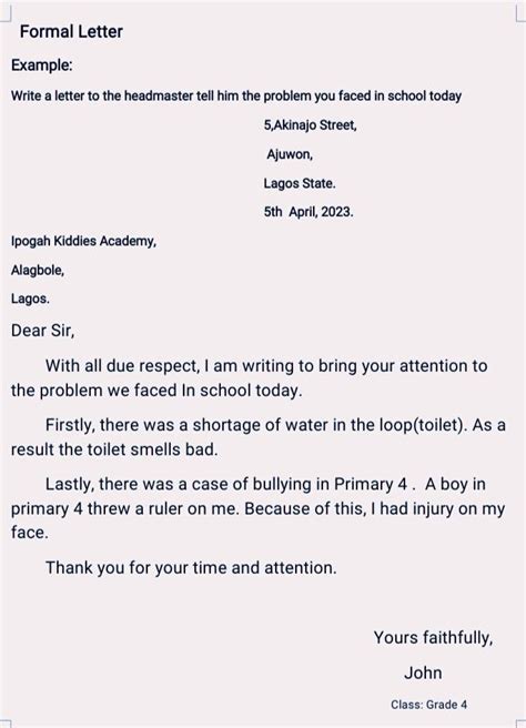 how to write a formal letter to the head of school