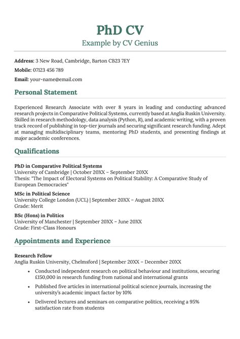 how to write a good cv for phd application