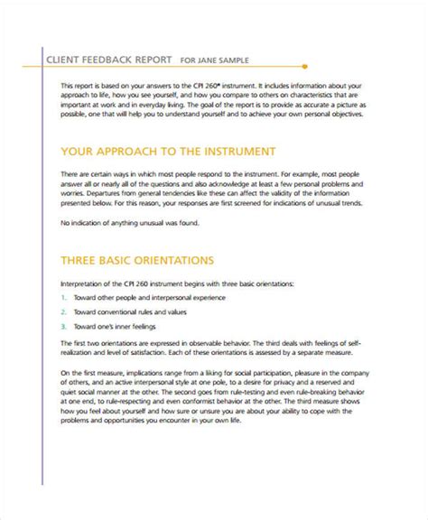 how to write a good feedback report sample