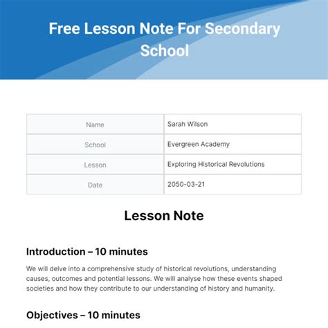how to write a good lesson note for secondary school