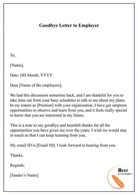 how to write a goodbye letter for work