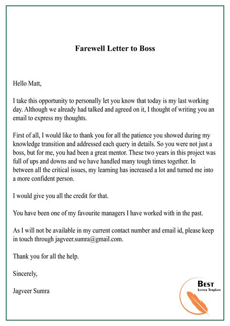 how to write a goodbye letter to a boss who is leaving