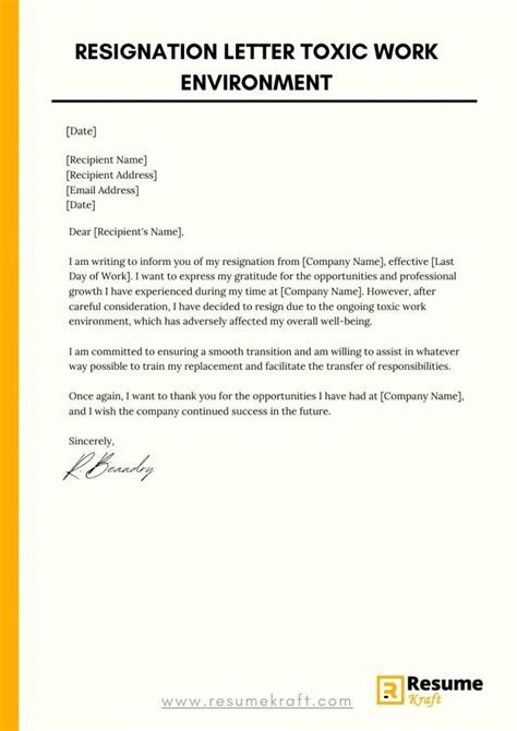 how to write a immediate resignation letter due to toxic work environment