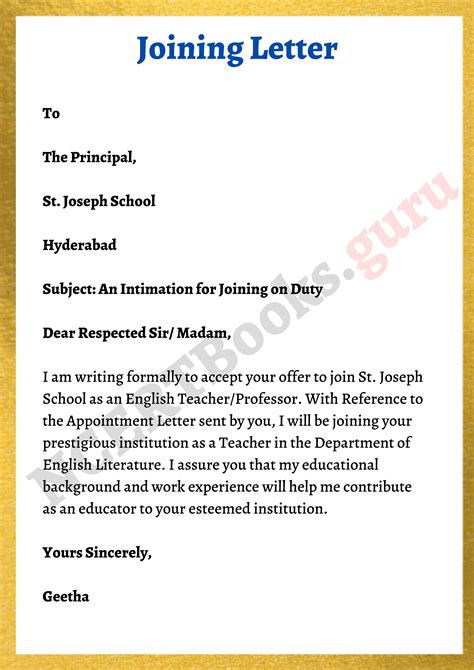 how to write a joining letter in school