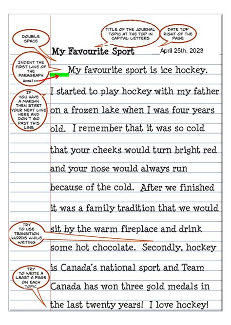how to write a journal example for students in english