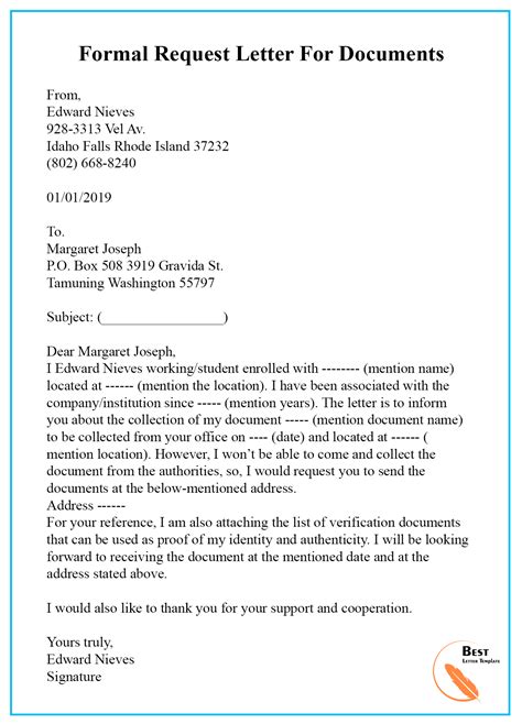 how to write a letter asking for documents