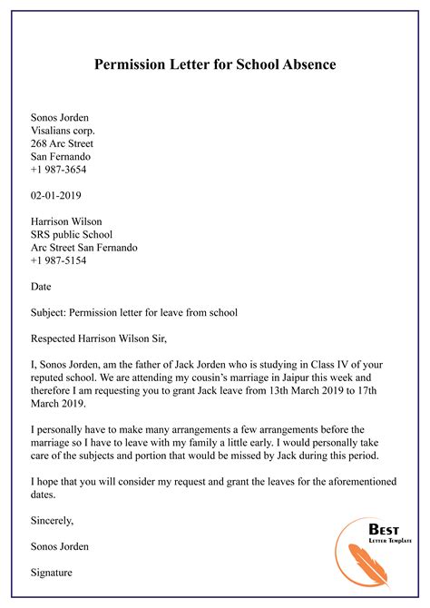 how to write a letter asking for permission to be absent from school
