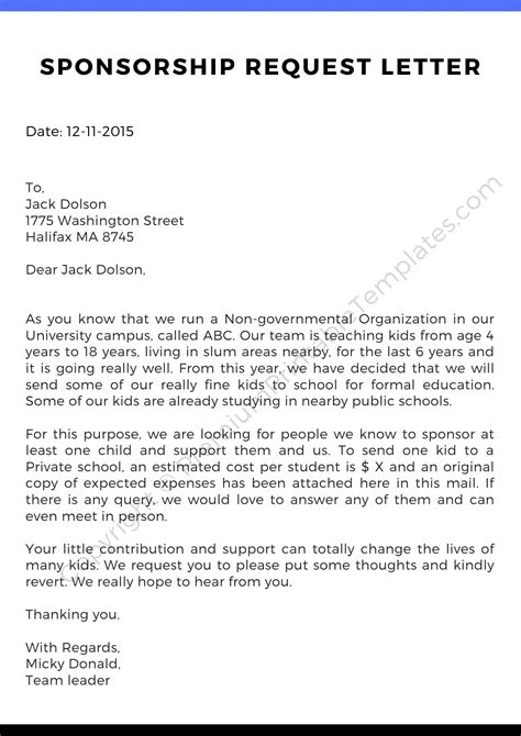 how to write a letter asking for sponsors
