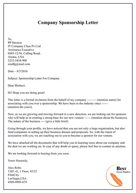 how to write a letter asking for sponsorship from a company