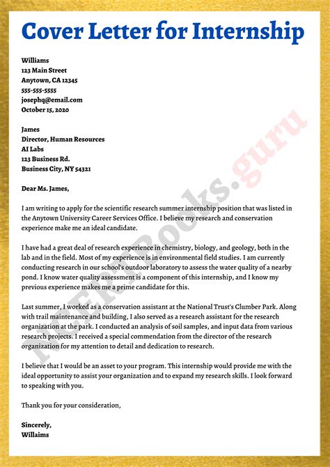 how to write a letter for internship