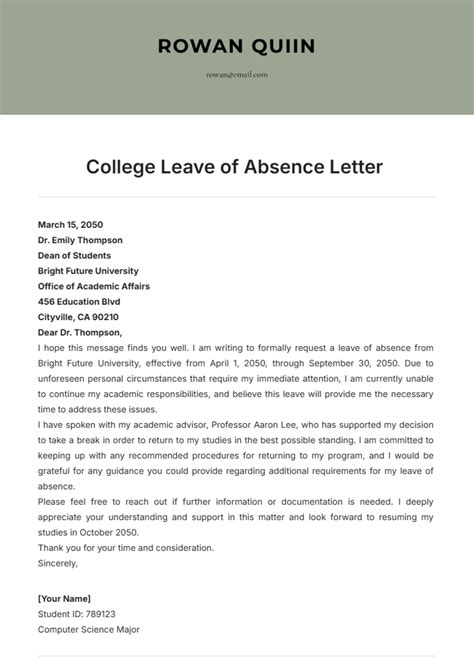how to write a letter for leave of absence in college
