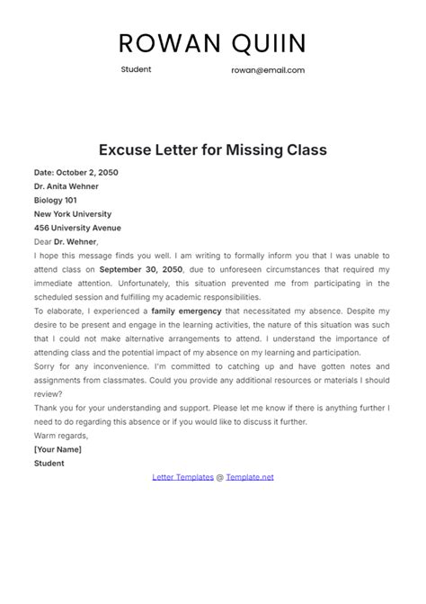 how to write a letter for missing class