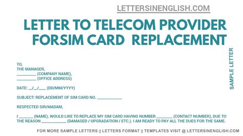 how to write a letter for replacement of sim card