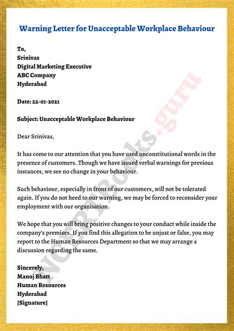 how to write a letter of caution