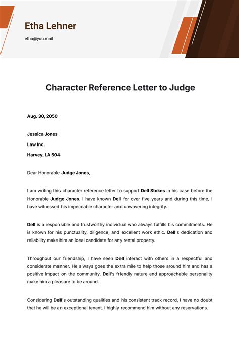 how to write a letter of character reference to a judge