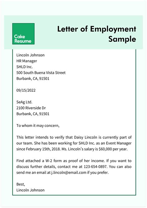 how to write a letter of employment example