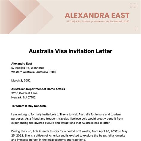 how to write a letter of invitation for visa to australia