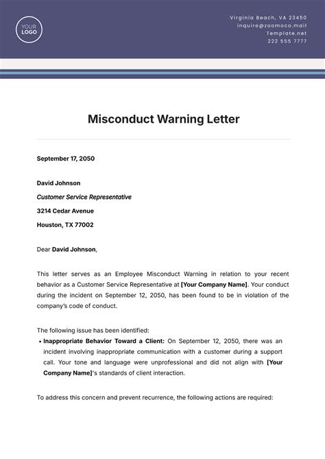 how to write a letter of misconduct
