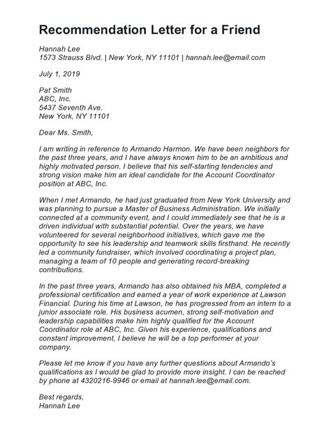 how to write a letter of recommendation for a friend template