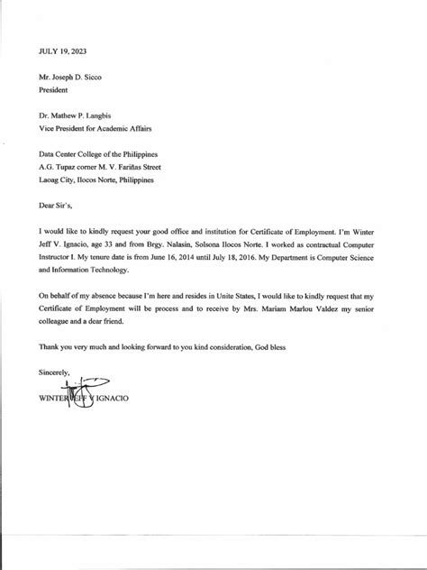 how to write a letter of request for coe