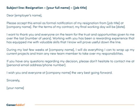 how to write a letter of resignation email to your boss