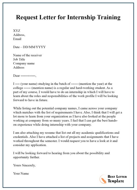 how to write a letter requesting for internship