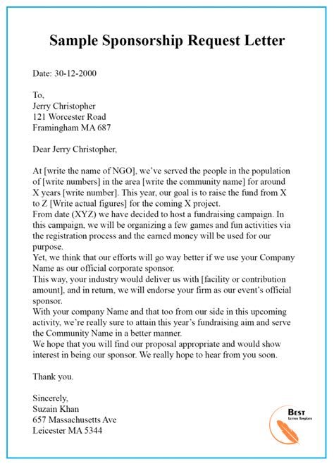 how to write a letter requesting for sponsorship