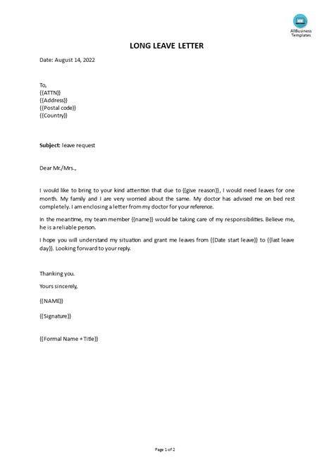 how to write a letter requesting long service leave