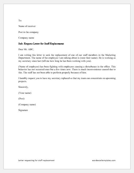 how to write a letter requesting replacement staff