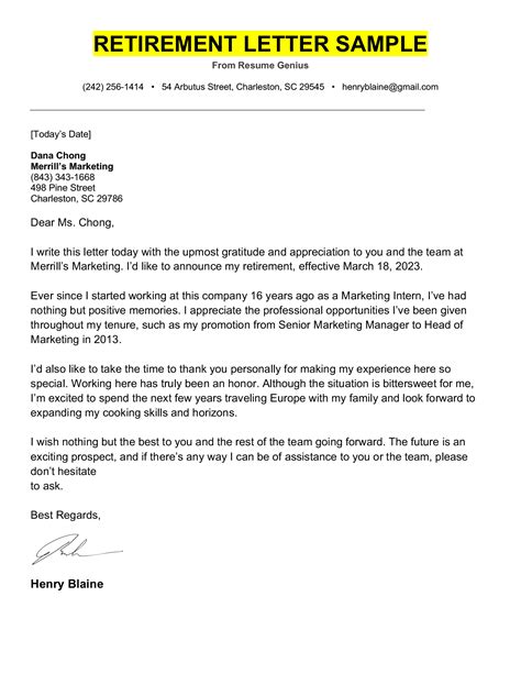 how to write a letter requesting retirement