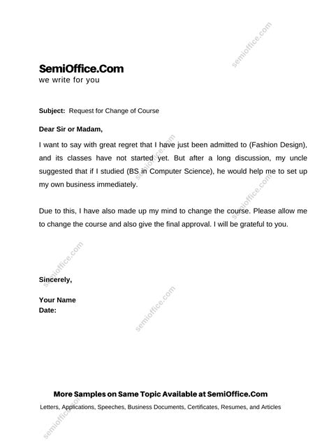 how to write a letter to change university course