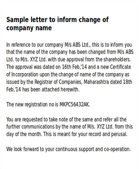 how to write a letter to inform change of name