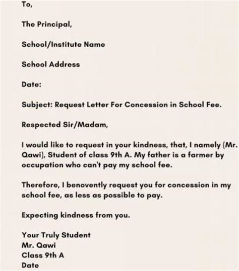 how to write a letter to principal requesting for fee concession in brainly