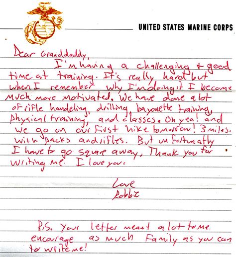 how to write a letter to someone in marine boot camp