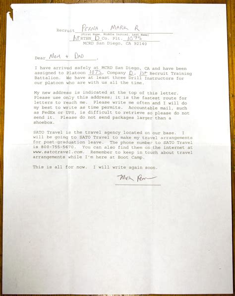 how to write a letter to someone in navy boot camp