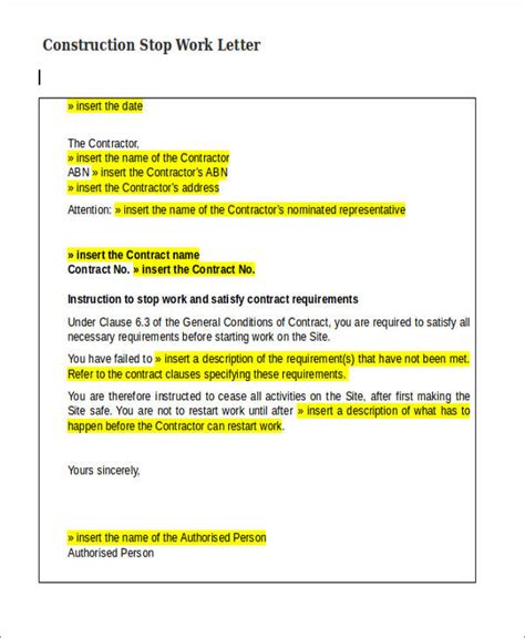how to write a letter to stop work