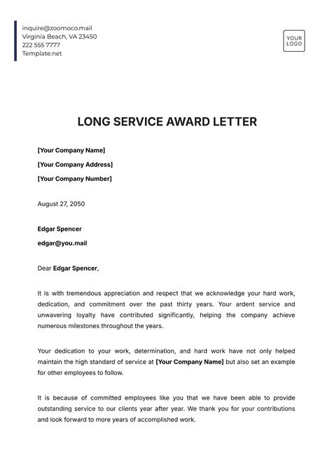 how to write a long service letter