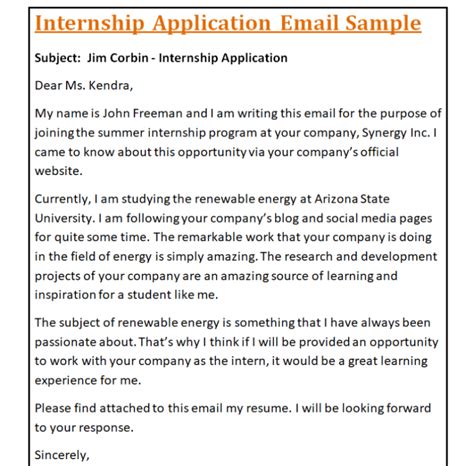 how to write a mail asking for internship