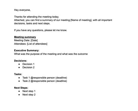 how to write a meeting summary template