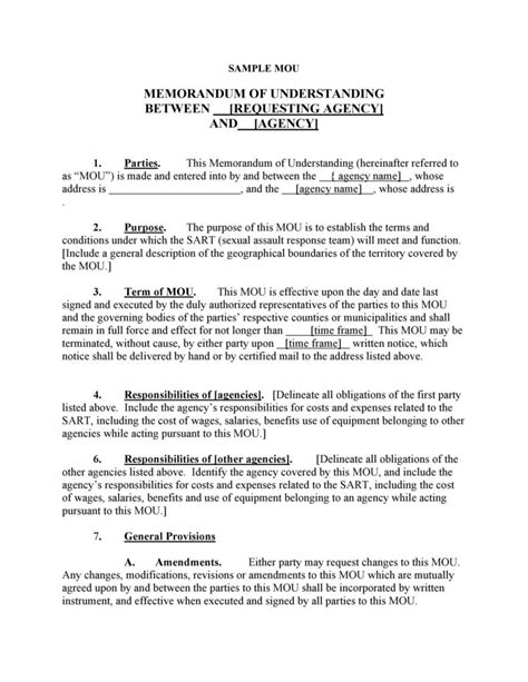 how to write a memorandum of understanding template