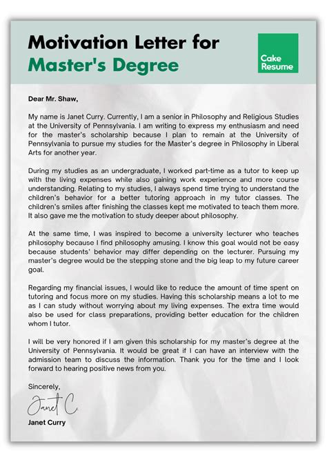 how to write a motivation letter for master degree