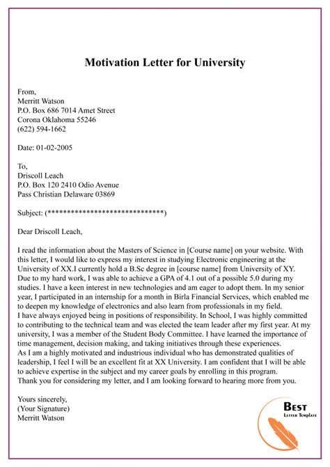 how to write a motivation letter for university sample