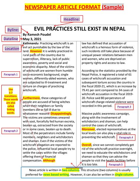 how to write a newspaper article format in english